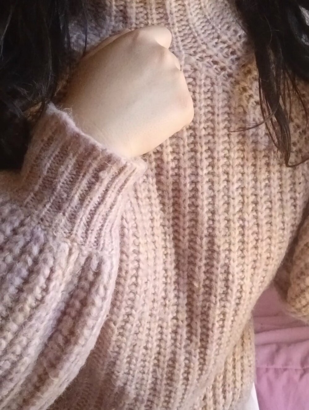 Pink Knit Turtleneck Sweater with Belle Sleeves